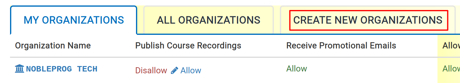 Create Organisation