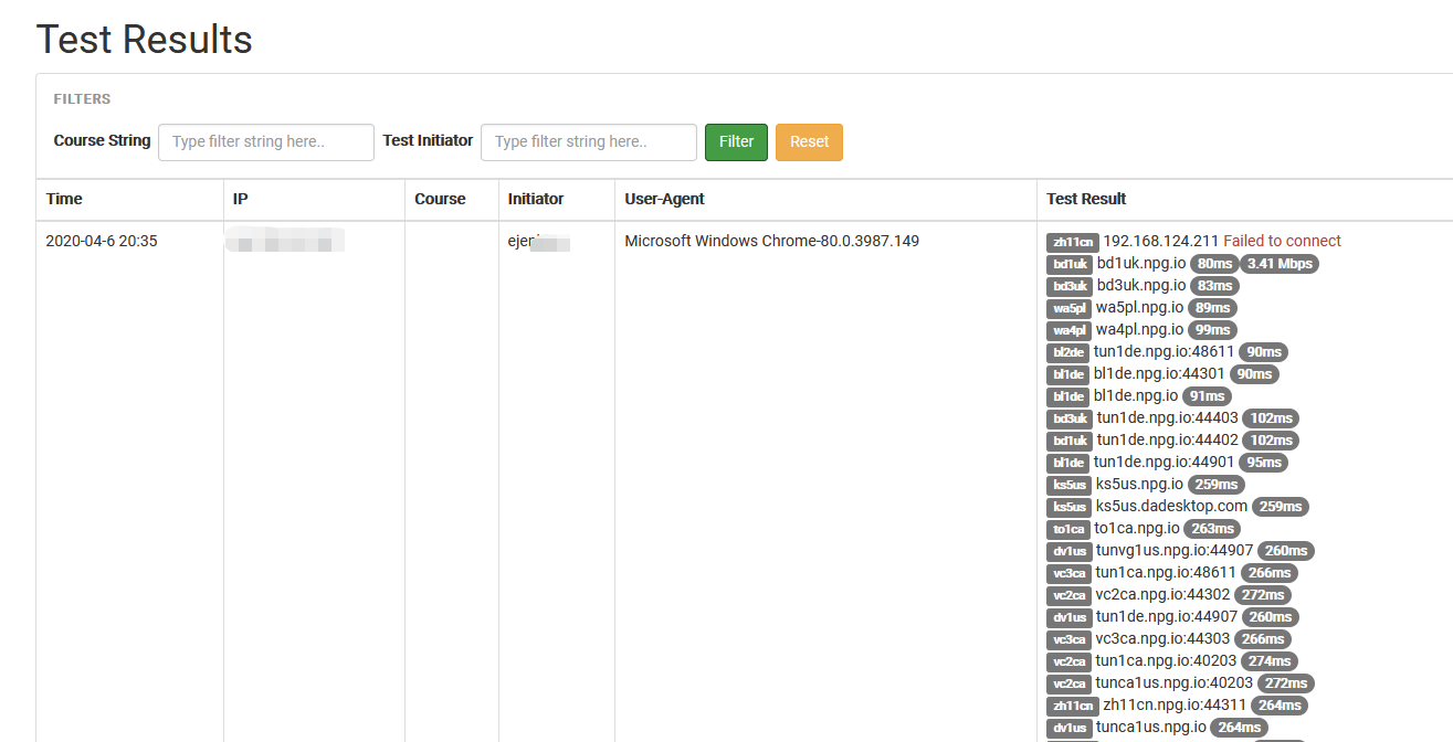 test the speed and quality of connectivity to your chosen servers